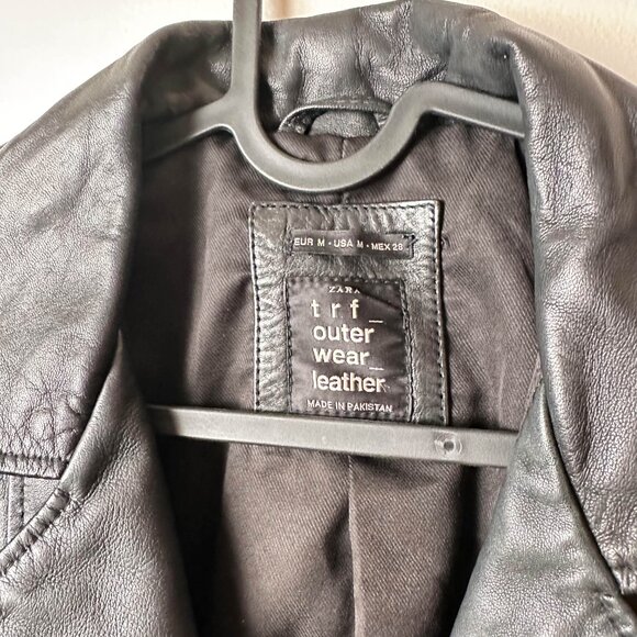 ZARA trf Outerwear Genuine Leather Moto Jacket Size M - Picture 2 of 4